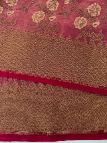 Tissue Silk and Tussar Silk Saree | Antique Zari | Onion Pink | Handwoven | Ships from California